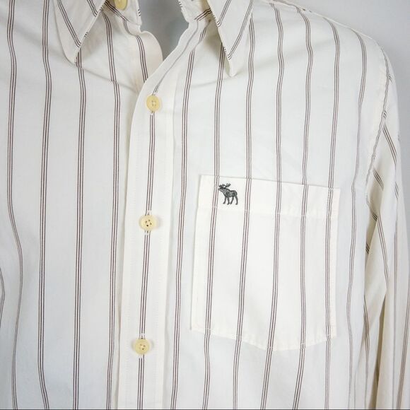 Abercrombie Mens Brown Cream Pinstripe Longsleeve Button Down Shirt Size Large - Picture 3 of 5